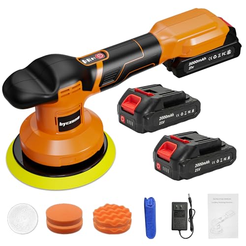 Cordless Buffer Polisher Kit with 2 Pack 2000mAh 21V Batteries, 6 Inch Car Waxer Polisher, 3 Variable Speed, 6PCS Extra Attachments, Car Polishing Machine for Detailing, Boat Sanding, Scratch Removing