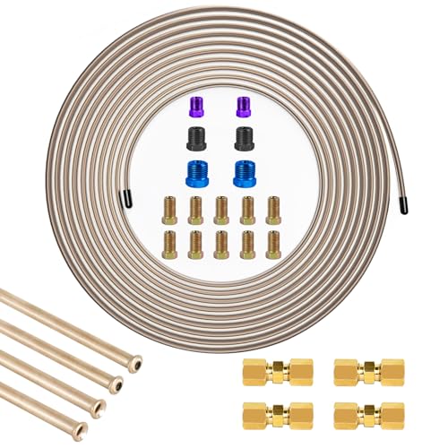 MuHize 1/4 Inch Copper Nickel Brake Line Kit (Upgraded) | Corrosion-resistant universal fit for Ford F-150/Chevy Silverado trucks - 16 fittings + 4 flared tubes set - color: Copper Nickel, size: 1/4 Inch