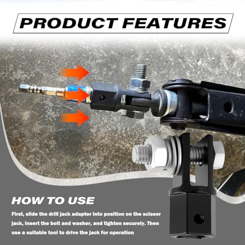 Car Scissor Jack Adapter Driven by 1/2" Impact Drills or 13/16" Lug Wrench,Sturdy Car Scissor Jack Drill Adapter Easily Lifts Jacks,Professional Labor-Saving Cars Jacks Adapters