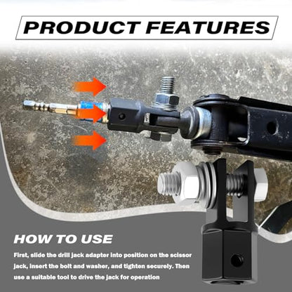Car Scissor Jack Adapter Driven by 1/2" Impact Drills or 13/16" Lug Wrench,Sturdy Car Scissor Jack Drill Adapter Easily Lifts Jacks,Professional Labor-Saving Cars Jacks Adapters