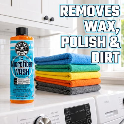 Chemical Guys Microfiber Wash Detergent, Concentrated, Fresh Citrus, 32 oz | Microfiber-safe concentrate for towels, mitts, and pads; lifts dirt, grease, and wax, restores softness, no softener needed - size: 32 Fl Oz (Pack of 1)
