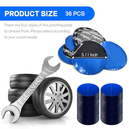 wuyaoyao 36PCS Tire Patch Kit, Dia. 3.11" (79mm) Tubeless Patches | Round Natural Rubber Tyre Patches for Fast Repair, Heavy Duty Cold Patch for Car Truck Motorcycle Bike Inner Tires - size: 79mm-36PCS
