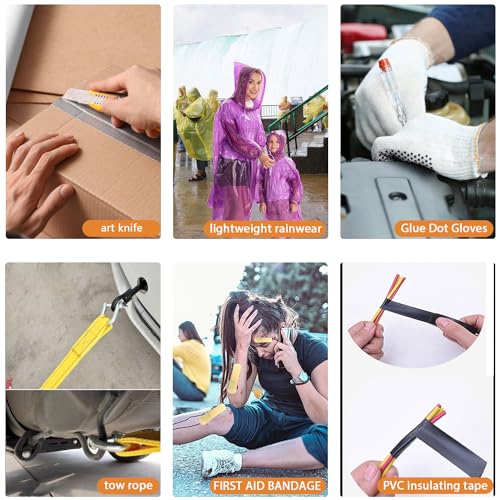 Car Emergency Kit with Battery Jumper Cables Headlamp Car Safety Kits | LIANXIN Roadside Emergency Kit Tow Straps, Art Knife, Gloves, Breakdowns Gifts for New Drivers and Teenagers - color: Gray