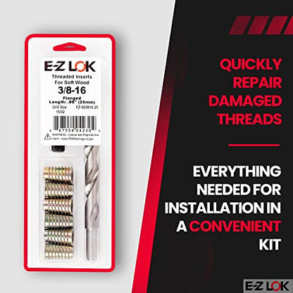 E-Z Hex Thread Repair Kit for Soft Wood Flanged Threaded Inserts 3/8-16 x 25mm, Drill, Installation Tool - size: 3/8-16 x 25mm, style: Flanged