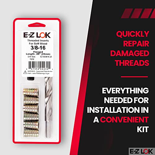 E-Z Hex Thread Repair Kit for Soft Wood Flanged Threaded Inserts 3/8-16 x 25mm, Drill, Installation Tool - size: 3/8-16 x 25mm, style: Flanged