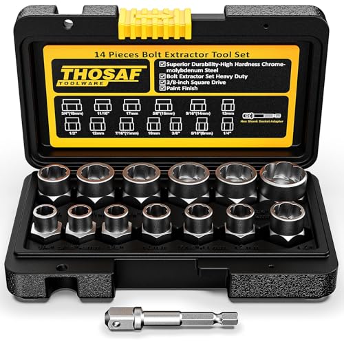 Impact Bolt & Nut Remover Set,14 Pieces Bolt Extractor Tool Set, 3/8" Drive Impact Bolt & Nut Remover Socket Tool Kit, Stripped For Damaged, Frozen, Studs, Rusted, Nuts & Screws, Tools Gifts for Men