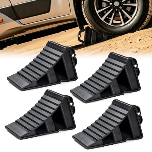 Camper Wheel Chocks, Anti-Slip Tire Blocks, Easy to Place & Remove | Portable Wheel Stoppers for RV Camping & Trailer Parking, Stackable Stabilizers with Secure Grip on Gravel, Mud & Slopes