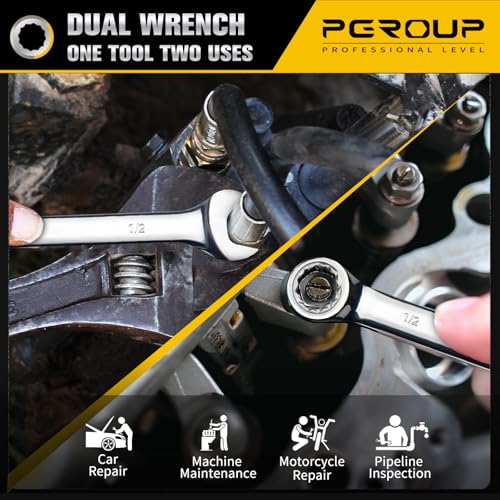 1/2" SAE Combination Wrench, CR-V Steel with Mirror Polish, 12-Point Design, 15-Degree Offset, Perfect for Auto Repair, Household, Car & Truck Emergency - size: 1/2"