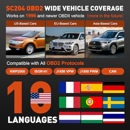 CGSULIT Scan Tool SC204 OBD2 Scanner, Check Engine Light Code Reader with Reset, One-Click I/M, Clear Error Code, DTC Lookup & More, Car Diagnostic Tool for All OBDII/EOBD Vehicles After 1996, Grey - color: SC204 Code Reader-Grey