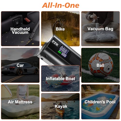 160PSI Tire Inflator Portable 2000A Car Jump Starter,20000mAh | 15000PA Vacuum With Digital Pressure Gauge,Power Bank With Led Light,Suck&Blow Function,For Car,Bicycle,Balls