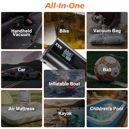 160PSI Tire Inflator Portable 2000A Car Jump Starter,20000mAh | 15000PA Vacuum With Digital Pressure Gauge,Power Bank With Led Light,Suck&Blow Function,For Car,Bicycle,Balls