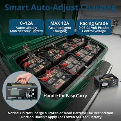 Smart Battery Charger Maintainer 0-12A Fully Automatic, Multi Voltage 6V 8V 12V 24V 36V 48V Automotive Charger for Car,Golf Cart,RV,Marine,AGM,Gel,Lead Acid Batteries,Pulse Repair Technology | Auto 6V/8V/12V/24V/36V/48V, AGM/GEL/STD/Calcium/Deep Cycle, fo