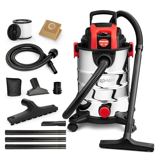 Shop-Vac 6.5 Gallon 4.0 Peak HP Wet/Dry Vacuum with Blower Function | Stainless Steel Tank, Portable Shop Vacuum with Wheels, Includes Filters, Hose & Accessories, Ideal for Garage and Workshop - size: 6.5 gallon