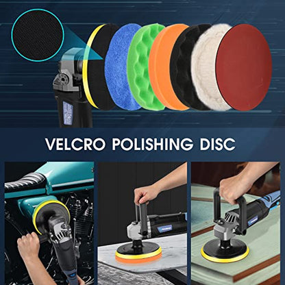 Buffer Polisher, 1200W Rotary Polisher with 6/7inch Plate for Car Detailing | Car Buffers and Polishers Kit with Speed 1600-3500RPM, 2 Handle, Polishing kit for Car Boat Polihshing/Waxing/Scratch Removal