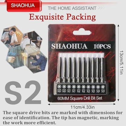 10PCS Square Drive Bits Set, 2.3" Long With 1/4 Inch Magnetic Bit Driver, S2 Steel Allen Wrench Drill Bits, Hex Head Drill Bit Set SQ#0, 1, 2, 3, and #4 - style: D. Square Screwdriver Bits