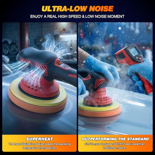 Cordless Car Buffer Polisher kit [8-Speed 6000 RPM, Dual Action (DA) Random Orbital, 2x 21V 2000mAh Batteries & LED Display & 16 PCS Attachments] Easy to use for Scratch Removal, Polishing & Waxing