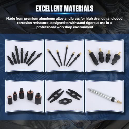 46PCS Compression and Leakage Test Kit Petrol & Diesel Compression Tester Kit Automotive Cylinder Leak Down Tester with Dual Gauge Engine Compression Tester Kit for HDI, TDCi, Pumpe Duse Engine