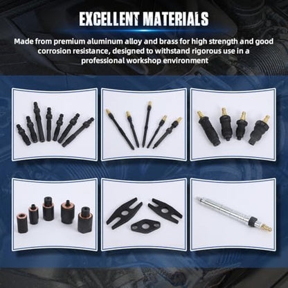 46PCS Compression and Leakage Test Kit Petrol & Diesel Compression Tester Kit Automotive Cylinder Leak Down Tester with Dual Gauge Engine Compression Tester Kit for HDI, TDCi, Pumpe Duse Engine