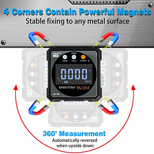 Digital Angle Finder with Electronic Laser - 4-side Strong Magnetic Angle Gauge, Cube Inclinometer with Backlight, Table Saw Miter Protractor, Woodworking Measuring Tool, Level Box for Hanging - color: Grey