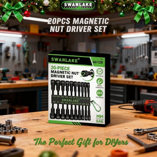 Magnetic Nut Driver Set, 20-Piece Metric & SAE 1/4" Hex Shank, Drill Socket Set, Impact Driver Bit Sets, Magnetic Bit Holder with Aluminum Alloy Snap Clip, 65mm Long Hex Bits, Quick Change Tool - style: 20PCS 65mm