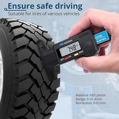 Tire Tread Depth Gauge Digital Tire Tread Depth Gauge 0-25.4mm Range,0.01mm Resolution,Large LCD Display,Handheld Easy Read Tire Depth Gauge for Cars,Trucks,Motorcycles