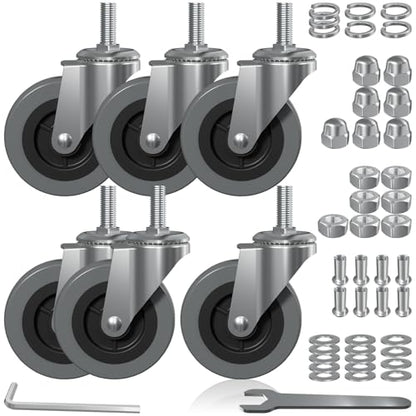 3 Inch Creeper Replacement Wheels 6 Pack Swivel Caster Wheel | Snap on cart Castor for Creeper Service Cart Stool Post Mount, M10x 1" Metric Threaded Stem Casters - style: Gray-No Brakes