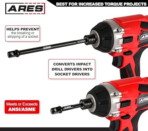 ARES 70382-6-Piece 3-Inch and 6-Inch Impact Grade Socket Adapter Set - Turns Impact Drill Driver into High Speed Socket Driver - 1/4-Inch, 3/8-Inch, and 1/2-Inch Drive Sizes - size: 3-Inch and 6-Inch Socket Adapter