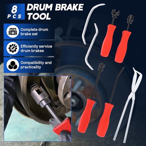 24pcs Heavy-Duty Disc Brake Caliper Tool & 8pcs Drum Brake Tool | 32PCS Dual Brake Tools 2 in 1 Brake Caliper Compression Tool & Brake Spoon Set with Drum Brake Spring Pliers