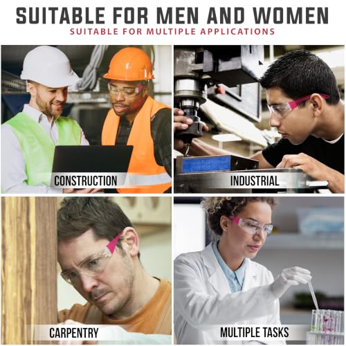 BISON LIFE Clear Safety Glasses – ANSI Z87.1 Certified Scratch & Impact Resistant Eye Protection Goggles for Men & Women - color: Clear/Pink