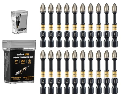 toolant Phillips Impact Screwdriver Bit Set 2 Inch PH2, 20 Pack Magnetic Anti Slip CNC Machined Tips Impact Steel X2 Driver Bit Set for Impact Driver - color: 20 Pack, size: 2in, PH2