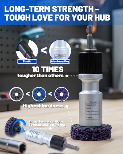 Wheel Hub Cleaning Tool Set, 1/2" Drive Impact Socket with 1/4" Quick Release & 6 Brake Disc Cleaning Pads, Compatible with Impact Wrench & Power Drill for Removing Rust, Corrosion, Brake Dust - size: 7-IN-1 SET