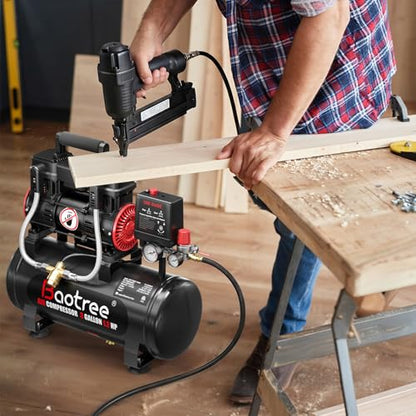 3 Gallon Ultra Quiet Air Compressor with Two Quick Couplers, 1.2HP MAX 115PSI Oil-Free Air Compressor Steel Tanks, 70dB Air Compressor with Wheels for Spray Painting, Auto Repair, Woodwork Nailing - size: 3G