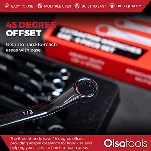 Olsa Tools 6pc Box End Wrench Set, 45-Degree Offset, Chrome Vanadium Steel, Includes Organizer Tray - color: 6pc Set, size: SAE