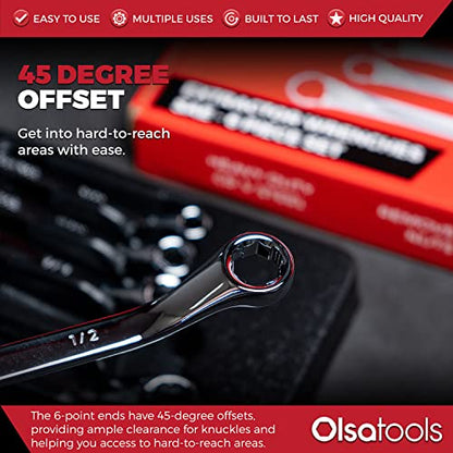 Olsa Tools 6pc Box End Wrench Set, 45-Degree Offset, Chrome Vanadium Steel, Includes Organizer Tray - color: 6pc Set, size: SAE