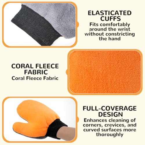14 Pack Paint Mitt Gloves Scratch Free Microfiber Terry Gloves with Thumb Reusable Double Sided Coral Fleece Mitts for Car Wash, Dusting, Painting, Cleaning
