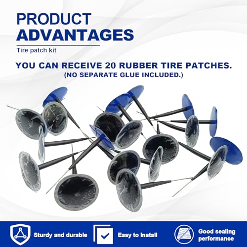 20PCS Tire Repair Patch Kit, Mushroom Tire Plug Patch, Rubber Puncture Repair Plug 3/8" x 2 3/8" for Car Motorcycle Truck Bus Scooters