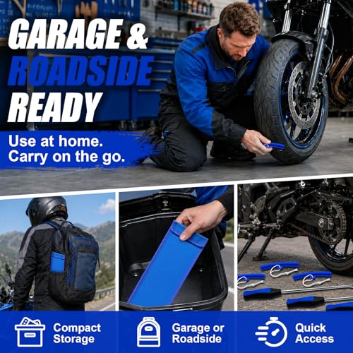 Tire Spoons, 29PCS Tire Changing Tool Kit with 3 x 14.5 Inch Blue Tire Irons, Motorcycle Tire Spoons and Tire Levers, Tire Removal & Mounting Tools for Dirt Bike, ATV, Lawn Mower Tires