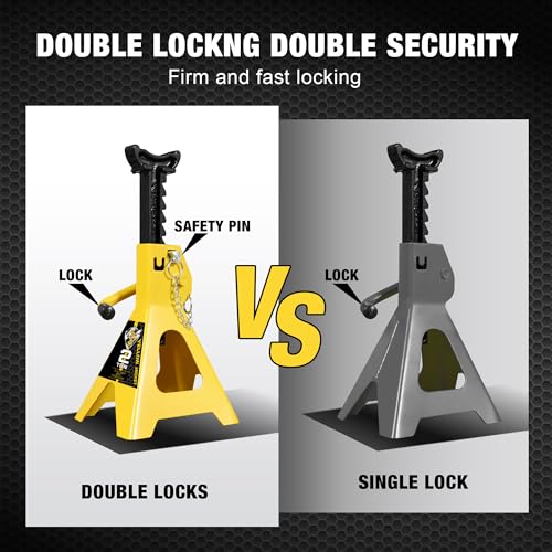 YELLOW JACKET 2 Ton Jack Stands (1 Pair) – Double-Locking Design for Cars & SUVs, 4400 lb Capacity, Premium Steel Construction