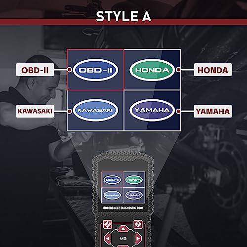 Motorcycle System Diagnostic Test Measurement Tools M3-A Motorcycle Fault Code Readers Scan Tools Moto Diagnostic Test Measurement Tools Compatible for Yamaha 2/3/4P,Kawasaki 4-6P,Honda 4P,OBDII 16P - style: M3-A