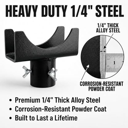 2-in-1 Bottle Jack Adapter with Triple-Lock for 3"/4" Round & 2" Square Axle Tubes - Universal Wobble-Free Fit for 2T-12T Bottle Jacks, Heavy Duty 1/4" Steel Saddle for RV, Truck, Trailer - color: Black