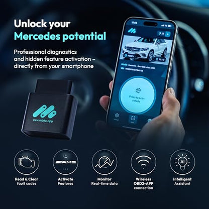 MBito Professional OBD2 Scanner Bluetooth | Compatible with W204 W205 W212 W213 C117 X253 W166 | Vehicle Diagnostics & Coding 2008-2024 | iOS Android