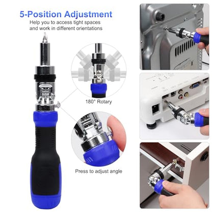 SHARDEN Ratchet Screwdriver 13-in-1 Multi Screwdriver Tool All in One Ratcheting Screwdriver Set with Phillips, Flat Head, Torx, Hex, Square, 180 Degree Pivoting Adjustable Angle Screw Driversets Set - color: Blue