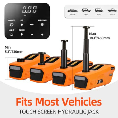 Electric Car Jack 5 Ton 12V Hydraulic Jack Kit with Impact Wrench & Tire Inflator Pump, Wireless Remote & Touch Screen, 3-Mode LED for SUV MPV Sedan Truck – Garage, Roadside, Tire Change