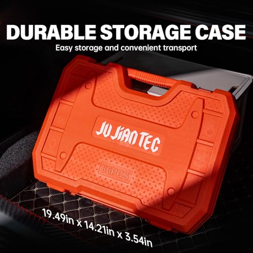 86-Piece Mechanics Tool Set, 1/4" 3/8" 1/2" Shallow Drive Socket & Ratchet Set, SAE/Metric, 90-Tooth Ratchet, Extension Bars, CR-V Steel Tool Kit with Storage Case - size: 86pcs 1/4" 3/8" 1/2" Shallow