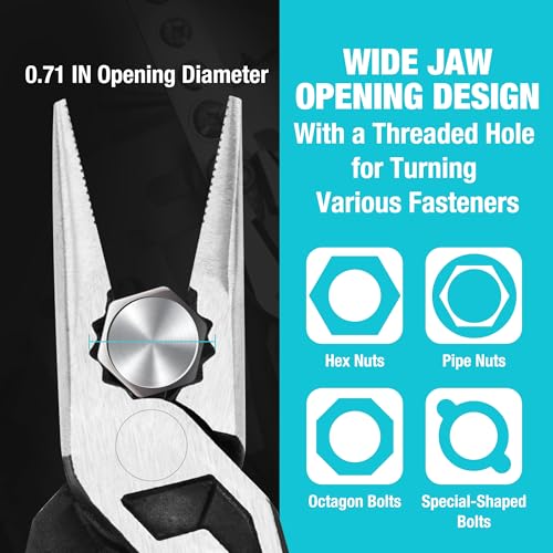 DURATECH 8.5-Inch Compound Needle Nose Pliers, Gen 2 Dual Pivot Design for Ultra Labor-Saving, High-Leverage Long Nose Pliers with Cutter, CR-V Steel for Gripping, Bending and Reaching