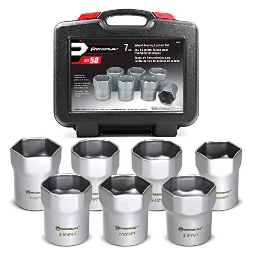 Powerbuilt Wheel Bearing Locknut Socket Set, 7 Piece Remover Tool Kit, Rounded and Regular Hex, Wheel Bearing Tools, Storage Case - 648642, Silver - style: Wheel Bearing Locknut Socket Set