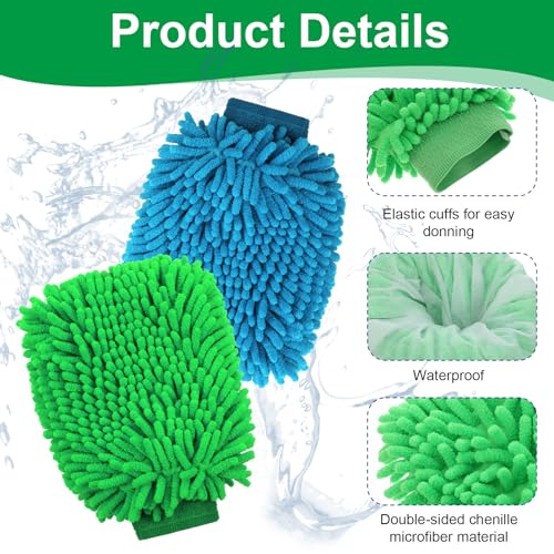 16 Pcs Car Wash Mitt, Chenille Microfiber Cleaning Mitts, Double Sided Scratch-Free Ultra Absorbent Lint-Free Wash Sponge Cloths for Car Washing and Detailing, 8 Colors, 8.66x7 Inch