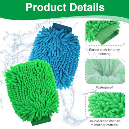 16 Pcs Car Wash Mitt, Chenille Microfiber Cleaning Mitts, Double Sided Scratch-Free Ultra Absorbent Lint-Free Wash Sponge Cloths for Car Washing and Detailing, 8 Colors, 8.66x7 Inch