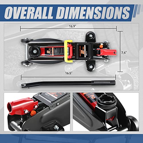 Auto Dynasty 2 Ton Floor Jack with Jack Stands, Heavy Duty Steel Hydraulic Racing Floor Jack with Single Piston Quick Lift Pump, Hydraulic Trolley Service Car Jack, Red/Black - color: Red/Black