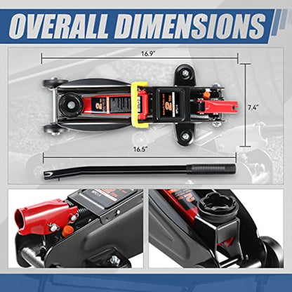 Auto Dynasty 2 Ton Floor Jack with Jack Stands, Heavy Duty Steel Hydraulic Racing Floor Jack with Single Piston Quick Lift Pump, Hydraulic Trolley Service Car Jack, Red/Black - color: Red/Black